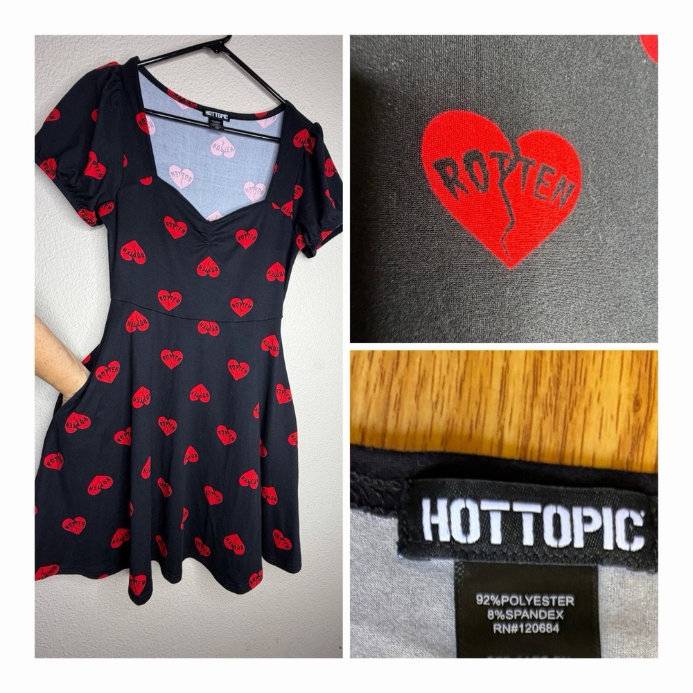 Hot Topic Rotten Hearts Dress Small S Black Red Gothic Emo Punk Skater 2019